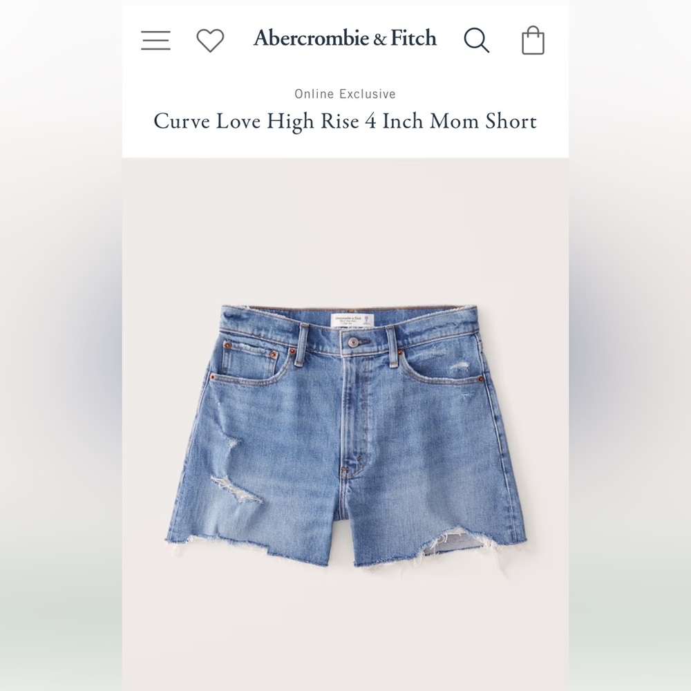 A&F Curve Love High Rise 4 Inch Mom Short, Size 6, Medium Ripped Wash